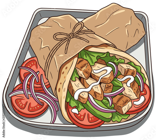 Chicken Shawarma Wrap with Fresh Vegetables Illustration
