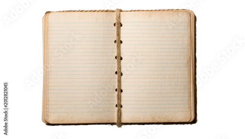 Schilderij op canvas Old lined notebook with twine binding, isolated on transparent background