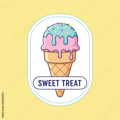 Obraz na płótnie Colorful ice cream cone with pink and blue scoops