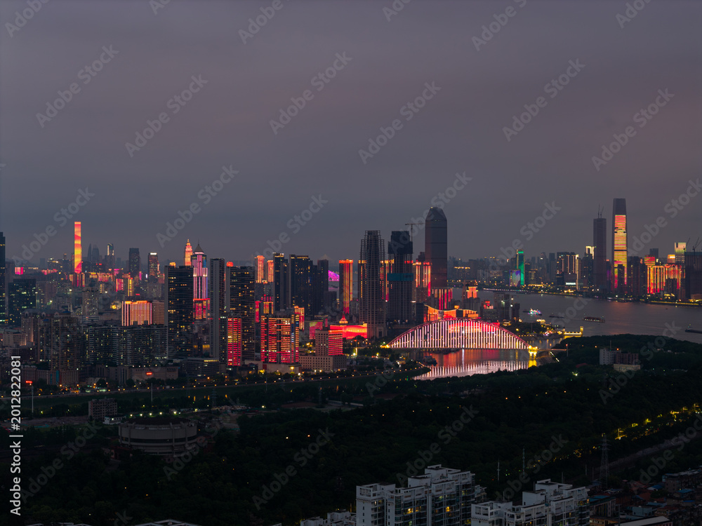 Fototapeta premium Night view of Wuhan, Hubei, China's city skyline and landmarks