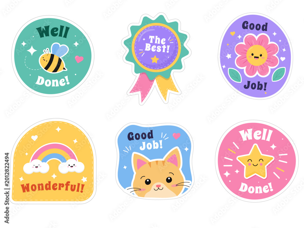 Fototapeta premium Cute Kawaii Reward Stickers Set