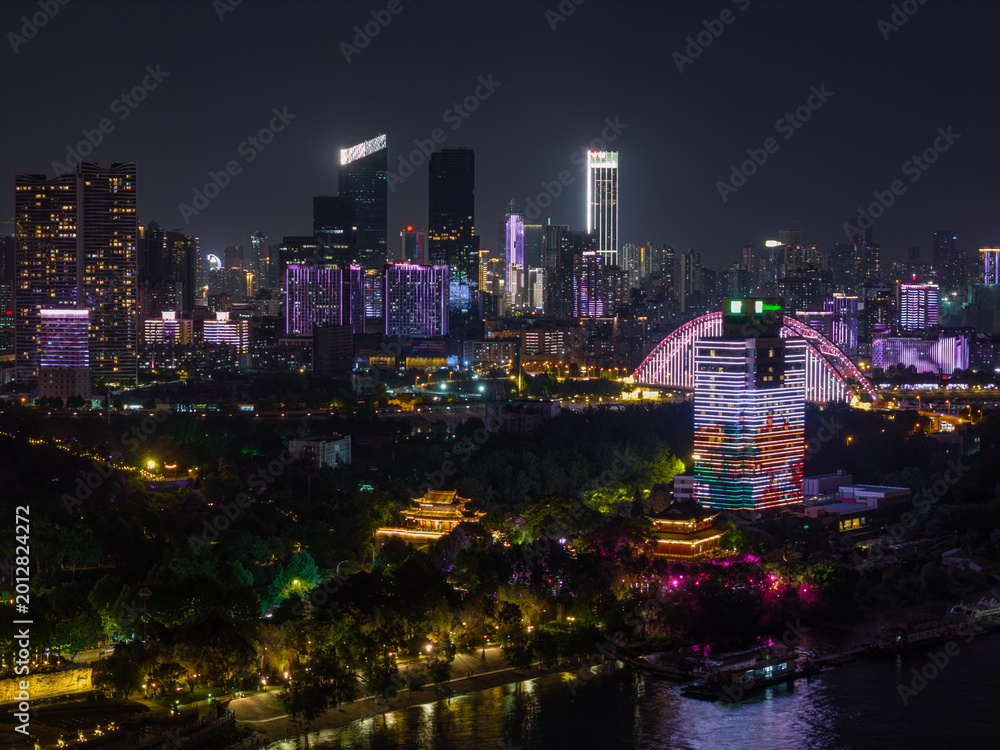 Fototapeta premium Night view of Wuhan, Hubei, China's city skyline and landmarks
