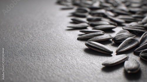 A Close-Up View of Sunflower Seeds Spread on a Textured Surface Capturing Their Natural Colors and Details in Soft Lighting Conditions Ideal for Food and Health Themes