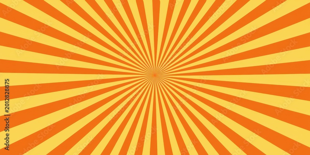 Fototapeta premium Abstract sunburst background featuring alternating vibrant orange and bright yellow radial stripes in a classic retro comic book style graphic design pattern illustration