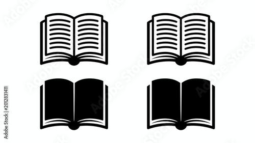 Canvas-taulu Four open book silhouettes with detailed pages black and white illustration on a