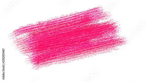 Vibrant pink crayon stroke isolated on white background with textured brush marks