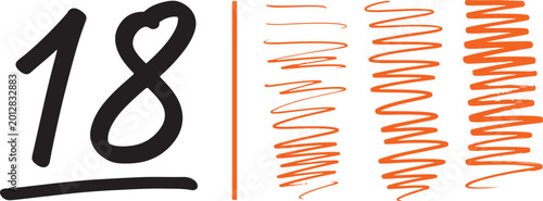 Bild auf Leinwand Hand drawn number eighteen with orange marker scribbles and vertical divider