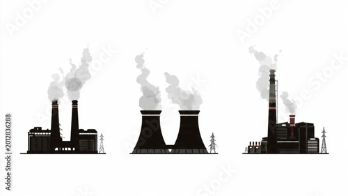 Photography Industrial Factory Smoking Chimneys Silhouette.