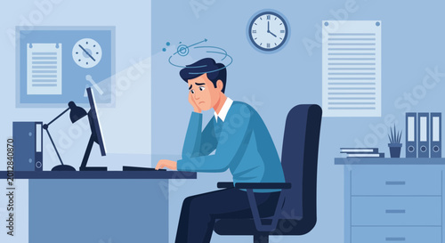 A Weary Office Worker Overwhelmed by Workload and Dealing With Mental Strain