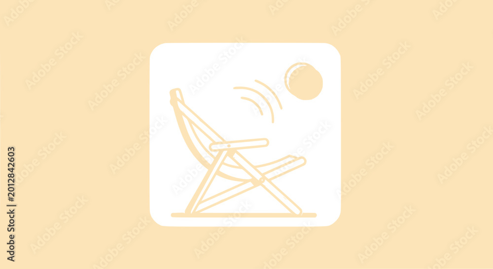 Obraz premium Minimalist illustration of a sun lounger under the sun with radio waves
