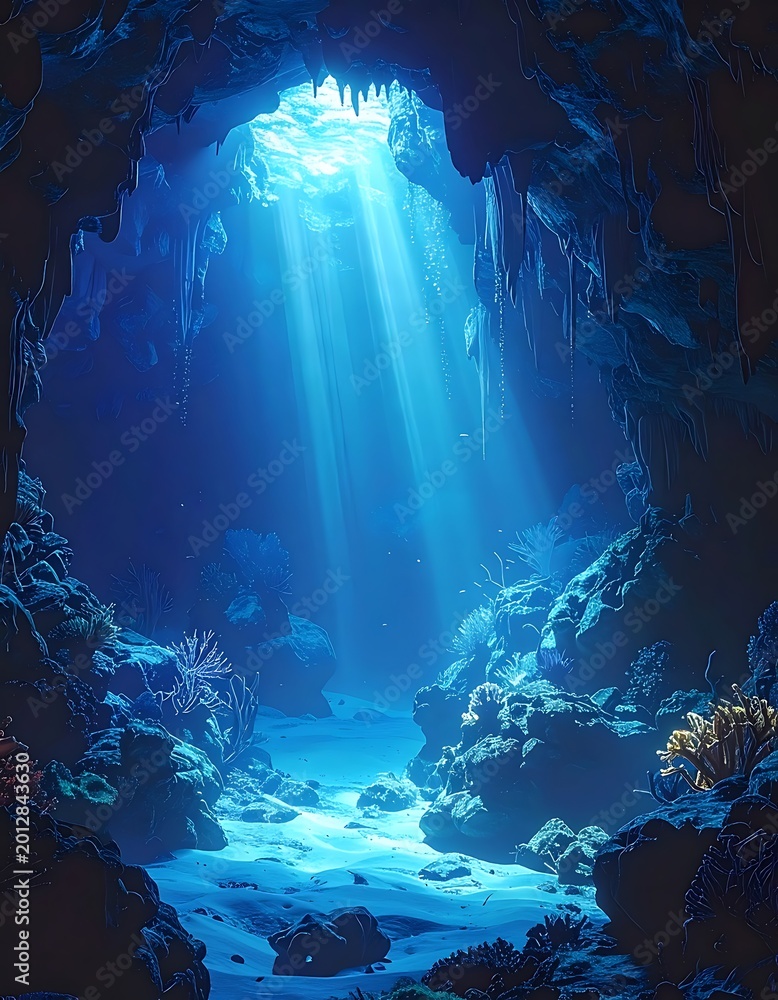 Fototapeta premium Underwater Cave with Sunlight Streaming In.