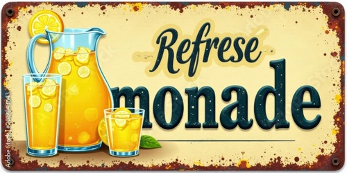 Refreshing Homemade Lemonade Pitcher and Glasses Rustic Sign