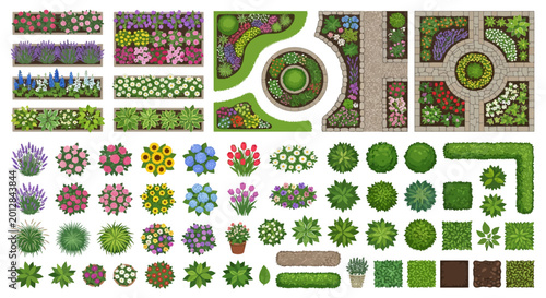 garden plan elements top view vector illustration