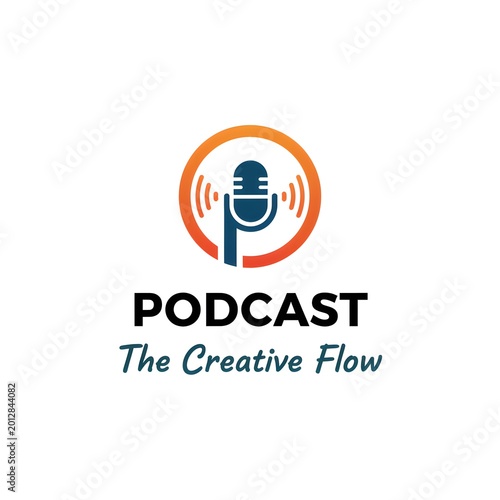 Professional podcast logo with microphone icon and creative audio branding concept