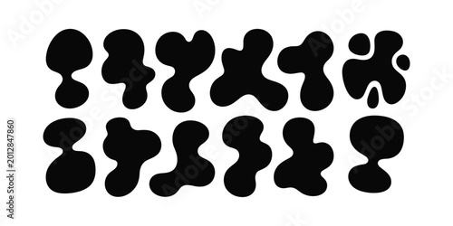 Schilderij op canvas Black silhouettes of various amoeba shapes on white background black shapes abst