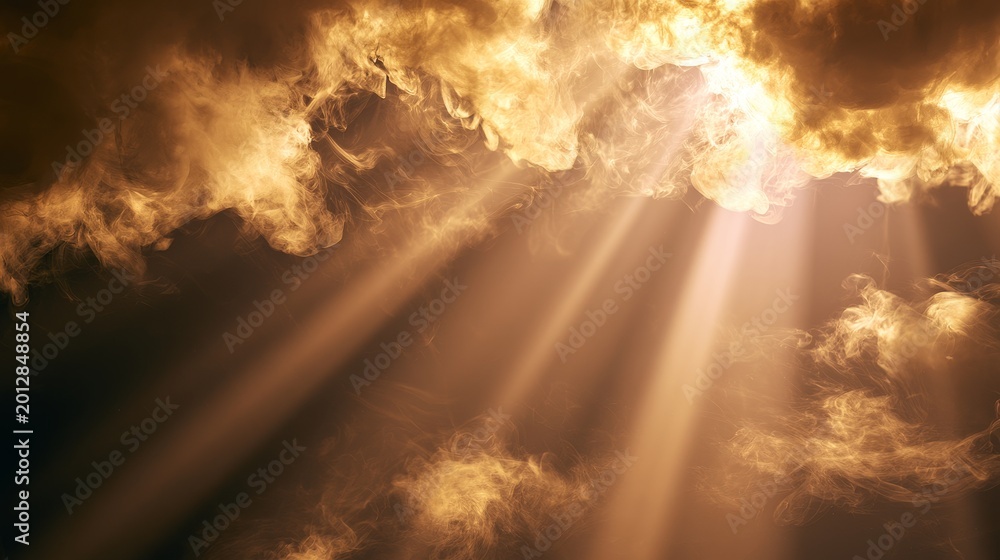 Obraz premium Abstract dramatic smoke texture with soft light beams illuminating haze and mist, creating an atmospheric dark background and ethereal composition cinematic lighting scene