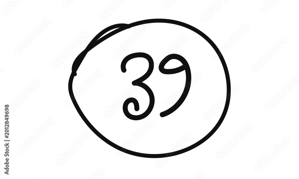 Obraz premium abstract simple hand drawn black number 39 on circle design.