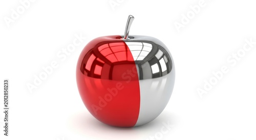 Colorful dual tone apple sculpture with red and silver finish.