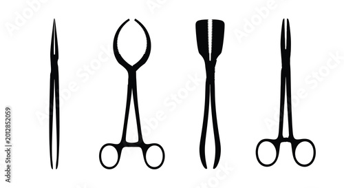 Fotografia Surgical instruments collection black silhouette high quality professional
