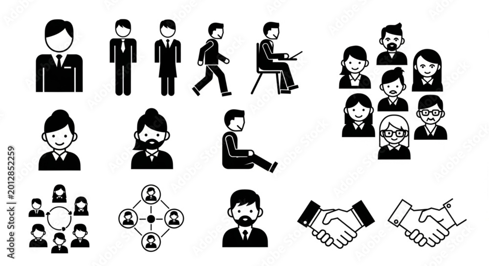 Obraz premium Business People Icons and Handshake Symbols.