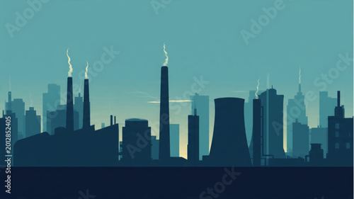 Tableau sur toile City Skyline Silhouette at Dusk Time.