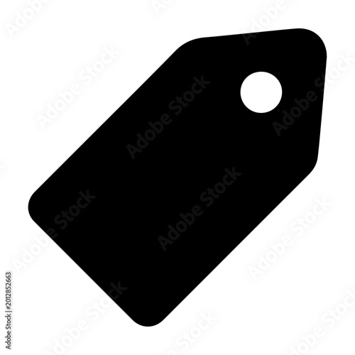 Fotografie Minimalist black price tag icon, flat vector retail label silhouette, simple sho