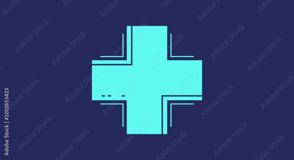 Fototapeta premium Abstract Geometric Cross Shape With Flat Design and Minimalist Blue and Green Color Scheme
