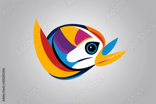 Colorful abstract bird head with geometric shapes and bright gradient
