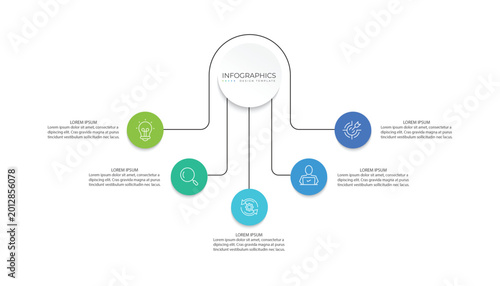 Photos Vector infographic business presentation template with interconnections, with 5 options