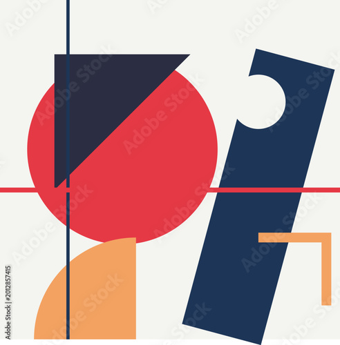 Tableau sur toile Modern Bauhaus style abstract composition featuring red circles and blue geometr
