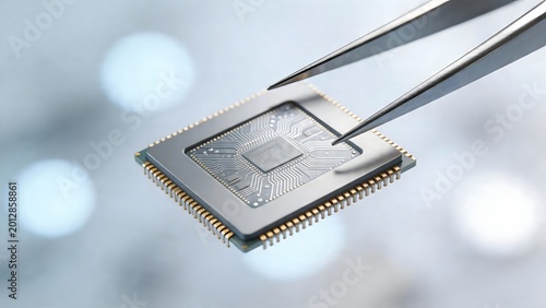Microchip being handled with tweezers