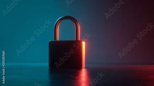 Dark padlock glows with red light