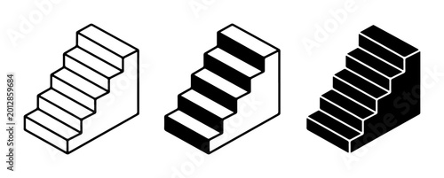 Fotografi Isometric Staircase Icons, Set of 3, Vector Graphics for Ascent and Progress Con