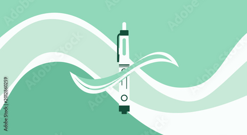 Abstract Pen Artwork with Wavy Lines in Elegant Shades of a Teal Green