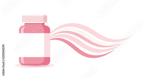 Abstract Pill Bottle Unfurling Pink Swirls, Representing Innovation and Medicinal Benefits