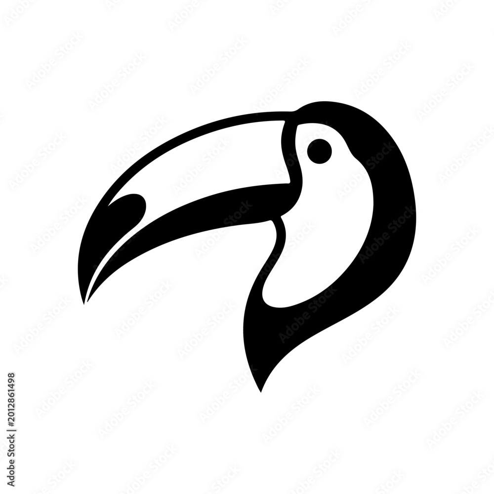 Fototapeta premium Stylized toucan head black icon for tropical wildlife branding and exotic nature designs
