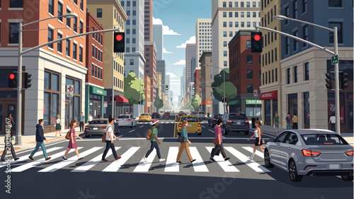 Принти на полотні People Crossing City Street Crossing.