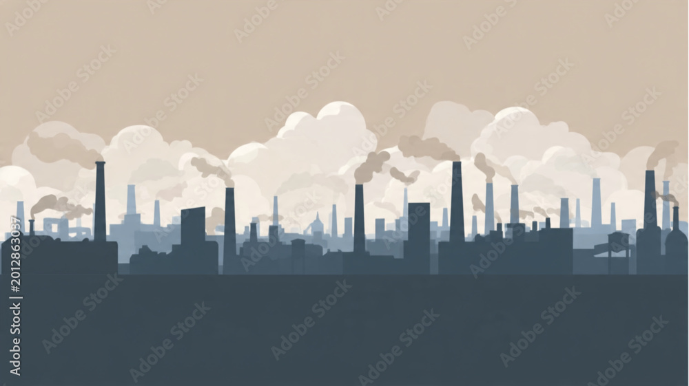Fototapeta premium Industrial Cityscape with Smoking Chimneys.
