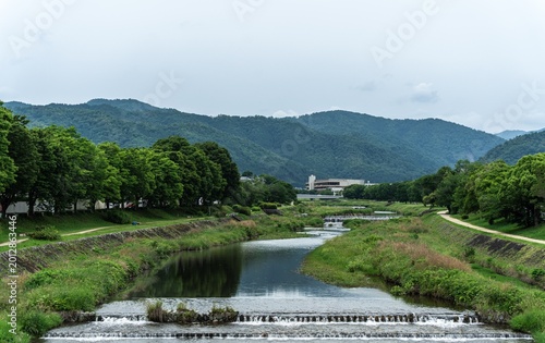 Summer daytime scenery of the Kamo River in Kyoto