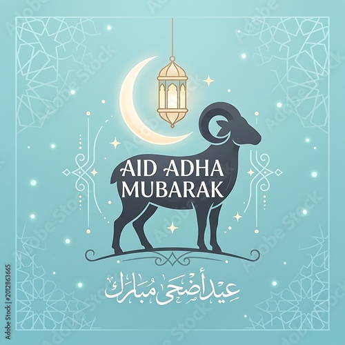 Eid Al Adha Mubarak Greeting Card with Sacrifice Sheep 