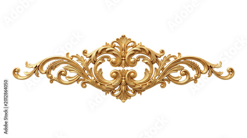 Vintage gold baroque ornament, ornate classical architectural scrollwork, decorative golden filigree element for luxury interior design isolated PNG with Transparent Background