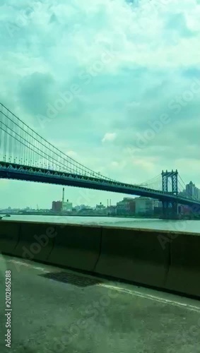 bridge over the river view from car