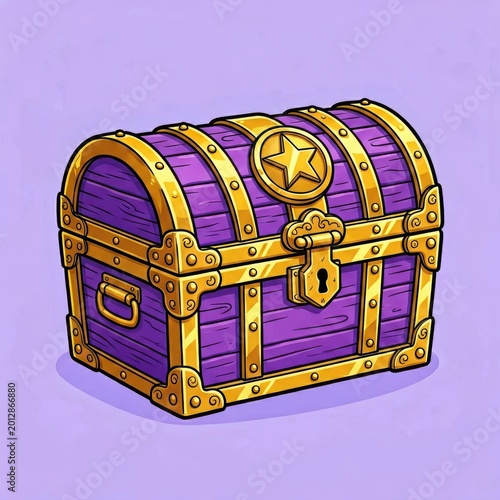 Treasure Chest with Gold Star Icon on Purple Background