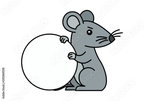 Tableau sur toile Ratón gris sosteniendo un círculo blanco vacío