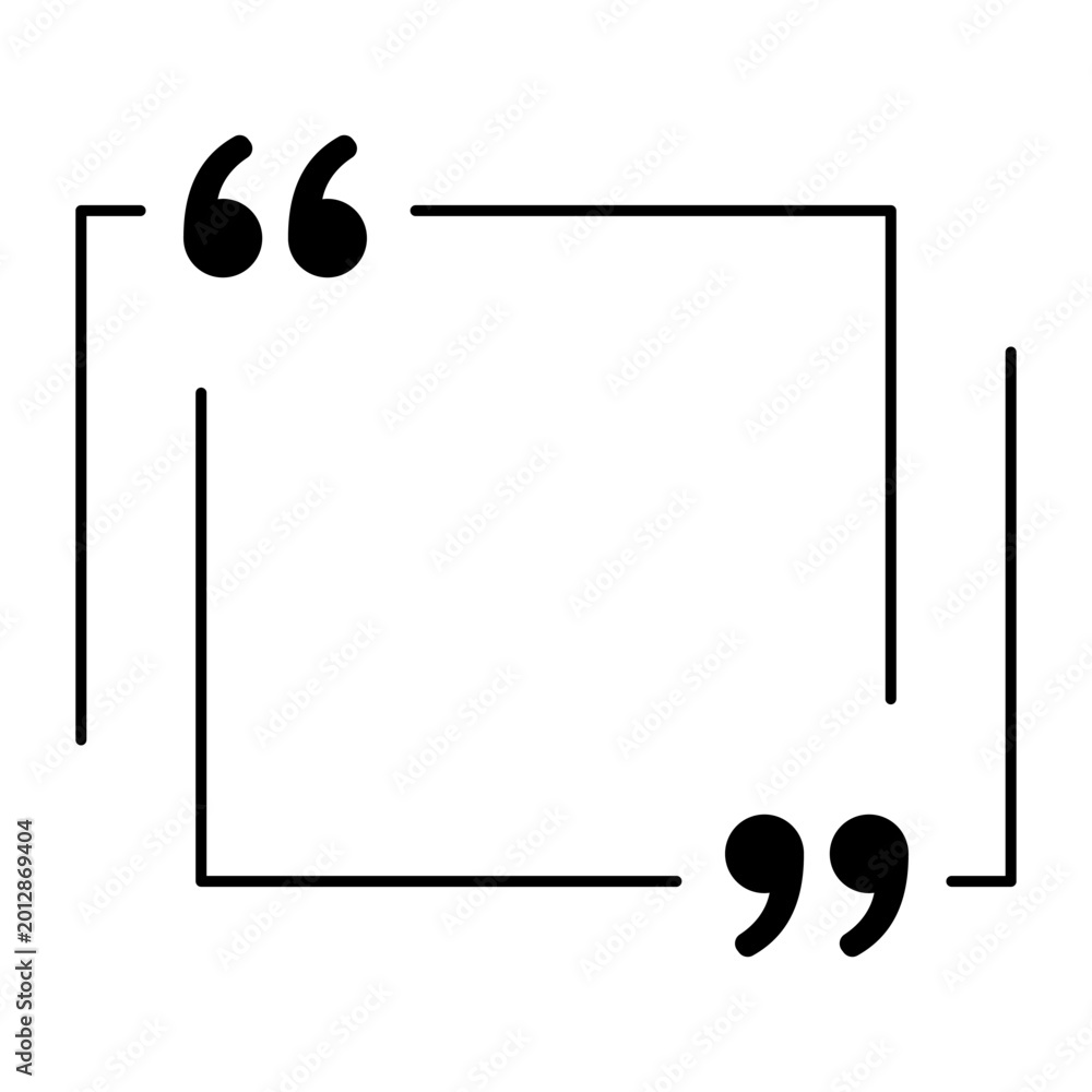 Fototapeta premium Double square quote frame icon with filled marks. Minimalist template for testimonials, messages, and direct speech. Vector illustration.