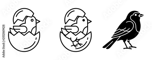 Bilde på lerret Minimalist bird life cycle icons, hatching chick in egg shell vector, black line