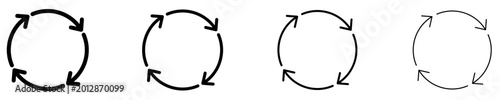 Schilderij op canvas A set of line icons with arrows forming a circle, featured in four different stroke weights
