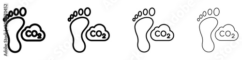 Photos A set of carbon footprint line icons consisting of a footprint and a cloud with CO2 text