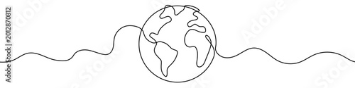 Planet Earth, made in one continuous line. Minimalistic symbol of globalization, ecology, or world travel. Vector illustration.
