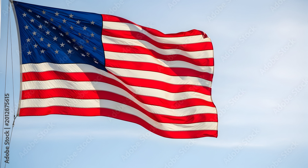 Obraz premium American flag waving in the wind against a clear blue sky high quality professional detailed modern